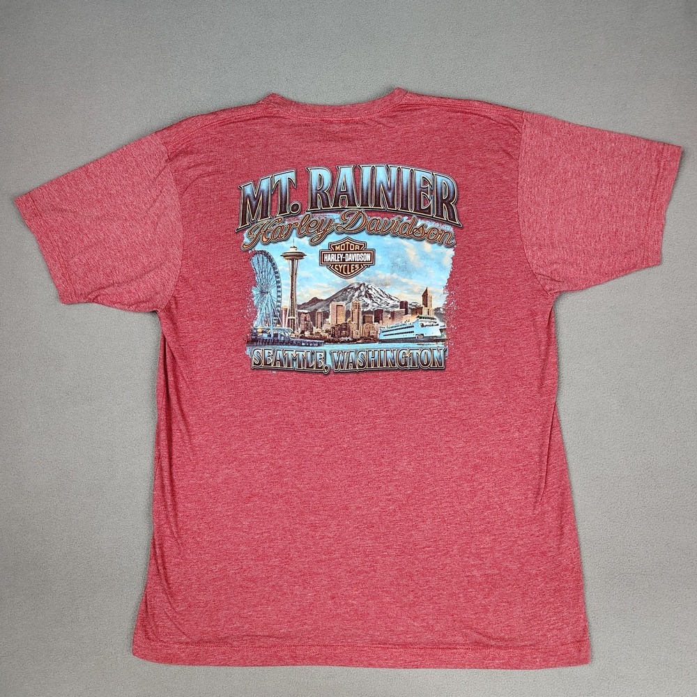 Harley Davidson Shirt Mens Large Red Mount Rainier Seattle Short Sleeve Biker
